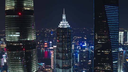 航拍上海浦东新区陆家嘴商业区夜景震撼科技