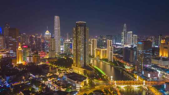 天津海河夜景延时天津夜景环绕延时航拍