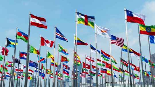 各国国旗、国际化、一带一路、国际贸易