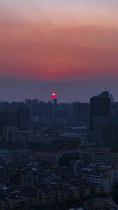 广州城市夕阳落日红日唯美风光延时竖屏摄影