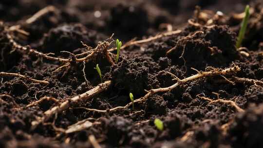 土壤中幼苗发芽生长画面