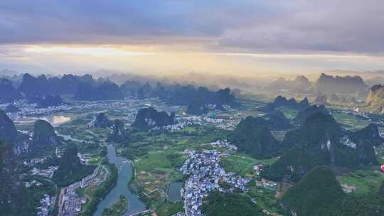 桂林山水漓江风光航拍