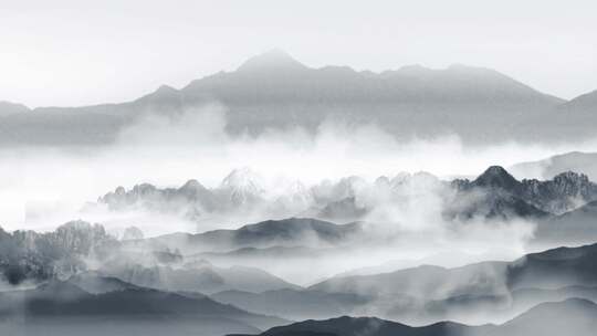 中国风水墨云层山峰穿梭视频背景