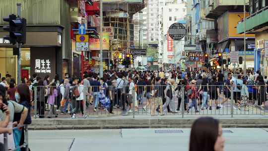 香港旺角街头人头攒动街景