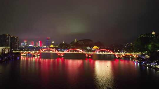 广西柳州柳江夜景文惠桥夜景灯光航拍