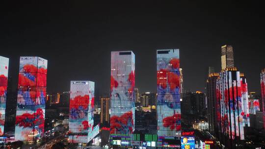 长沙夜景航拍开福区万达广场湘江灯光秀风光