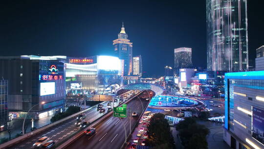 上海五角场夜景航拍