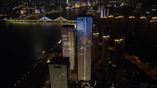 城市航拍湖南长沙河西金融城夜景视频素材模板下载