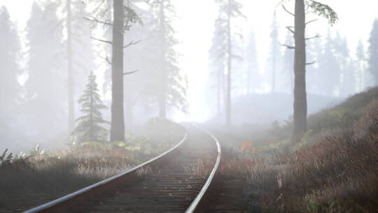 大雾笼罩的铁路