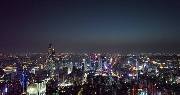 航拍广州天河城市天际线晚上风景