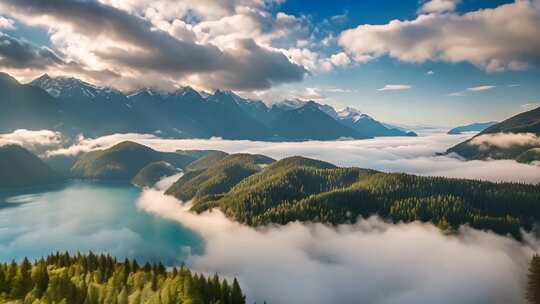 高山云海湖泊自然风光