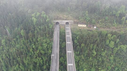 航拍高速公路高架桥穿山隧道
