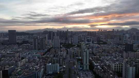 新安街道社区清晨日出朝霞航拍