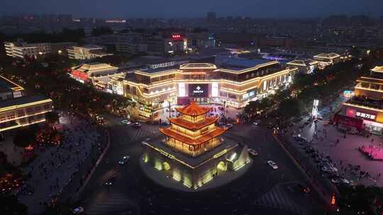 甘肃省酒泉市钟鼓楼城市地标建筑夜景风光