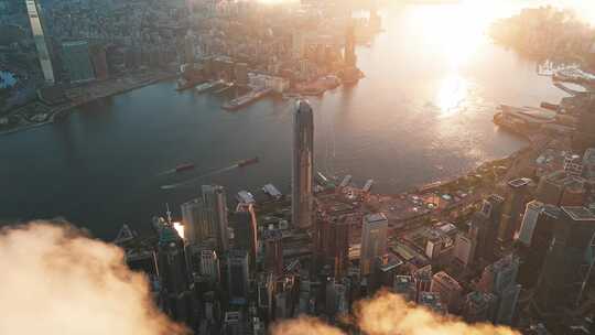 香港日出香港航拍维多利亚港