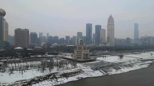 武汉横渡长江博物馆雪景航拍