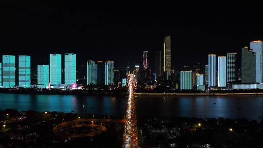 湖南长沙城市夜景航拍