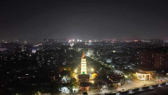 安徽安庆迎江寺振风塔夜景航拍