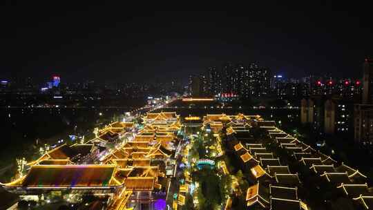 四川眉山东坡印象水街夜景航拍