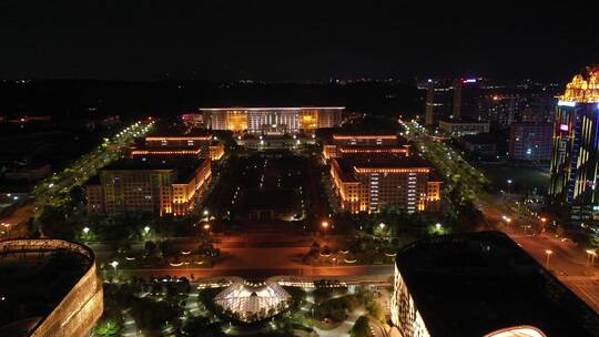 泉州市政府泉州图书馆夜景航拍泉州东海夜景