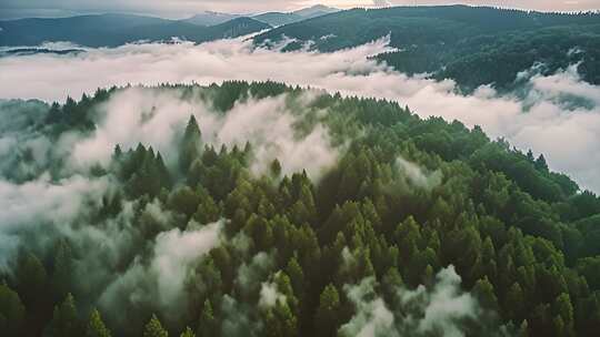 清晨大自然森林树林日出云海唯美风景风光航