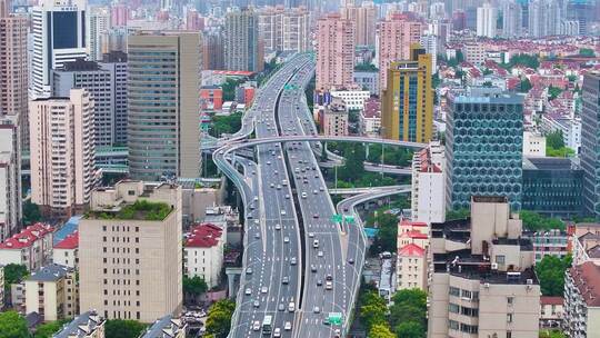 上海市杨浦区大柏树立交桥航拍车流交通城市