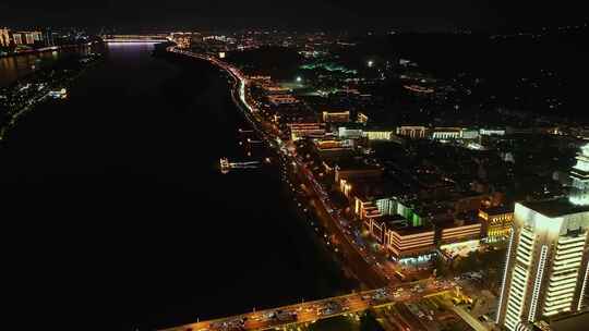 长沙市中心夜景4K航拍素材