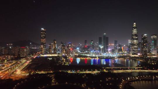 深圳南山区深圳湾夜景航拍