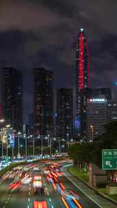 深圳城市天际线夜景及车流