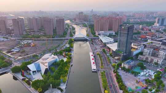 天津之眼摩天轮航拍红桥区城市地标风景风光