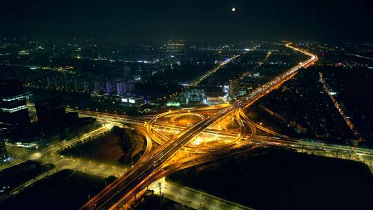 航拍上海中环线南北高架立交桥夜景视频素材模板下载