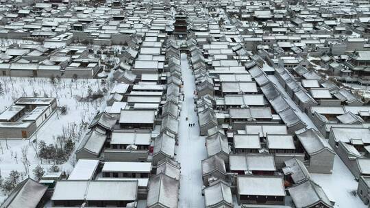 航拍山西太原晋阳古城第一场雪