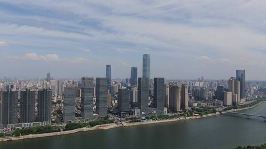 湖南长沙湘江城市天际线高楼建筑航拍