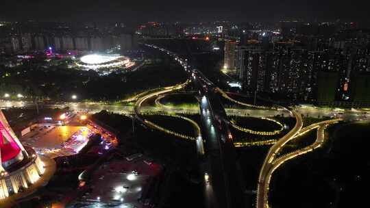 航拍河南郑州中州大道立交桥夜景视频素材模板下载