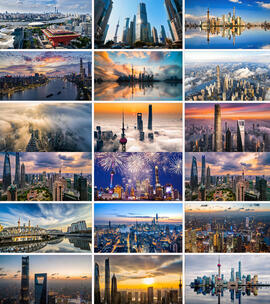 上海航拍延时金融中心上海日出高清在线视频素材下载