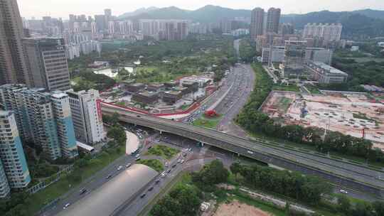 深圳红荔西路和香蜜湖路车流交通航拍