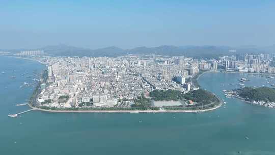 汕尾海边风景航拍海湾城市海滨大道建筑风光