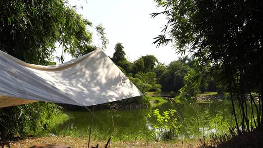 公园湖边露营帐篷视频素材模板下载