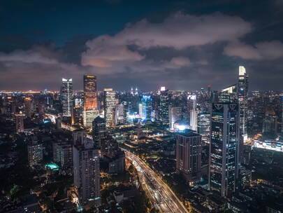 上海航拍静安区CBD夜景