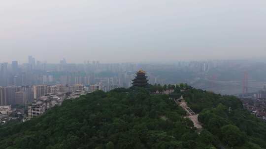 重庆鸿恩寺航拍鸿恩阁与嘉陵江两岸高楼大厦