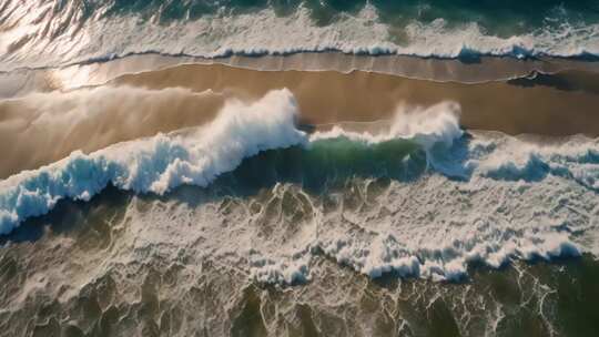 航拍海浪拍打沙滩画面