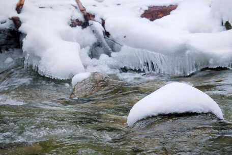 溪流，雪，瀑布，冰柱