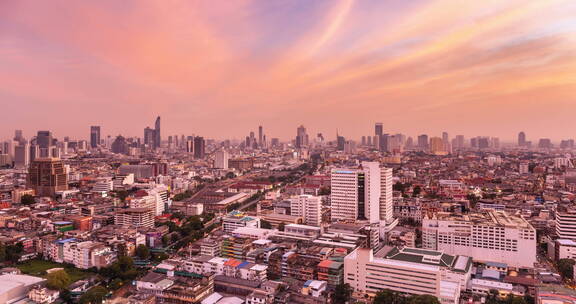 泰国曼谷入夜的延时摄影视频