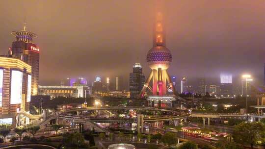 大雾天气的上海陆家嘴城市建筑全景