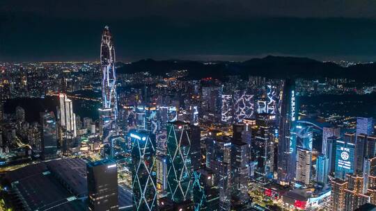 深圳大景夜景航拍福田罗湖南山区