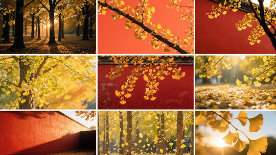 秋天立秋秋分秋季节气银杏叶合集