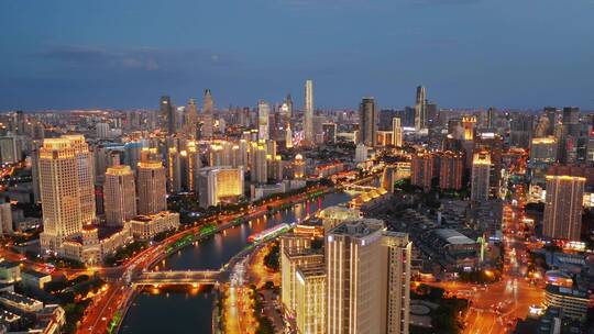 天津海河夜景航拍