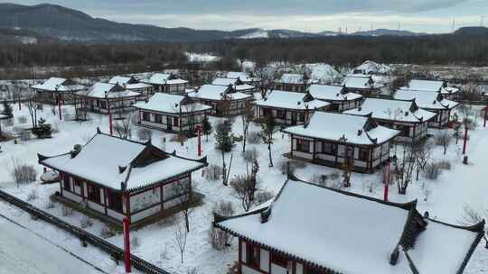 长白山百花谷朝鲜族古村落航拍冬季风光