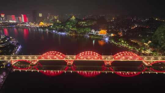 航拍中国广西省柳州市文惠桥夜景