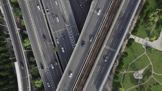 天津城市立交桥道路交通地铁轨道航拍